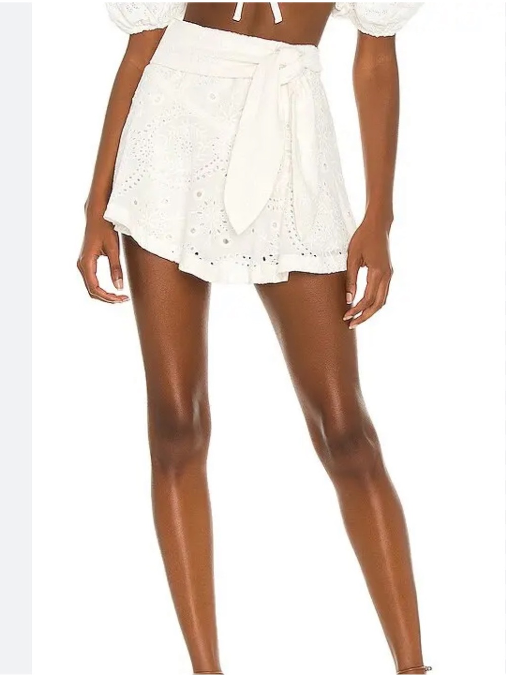 Revolve Tularosa Carlotta Cream Eyelet Tie-Waist Skort